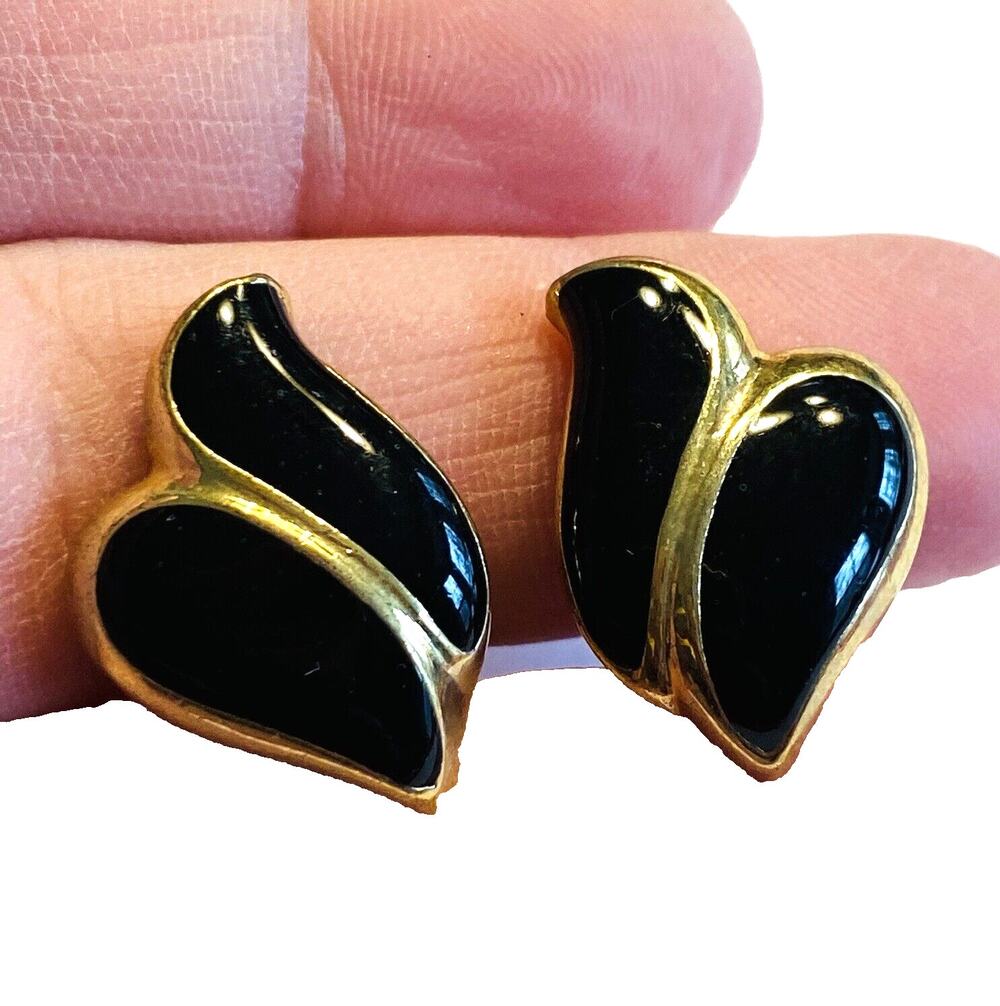 Vintage 1980’s Clip On Earrings Gold & Black Enamel Conservative Boss Lady